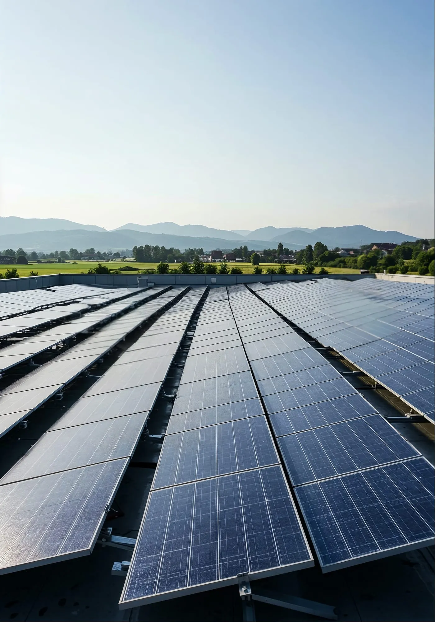 Paneles solares instalados en el techo de un comercio